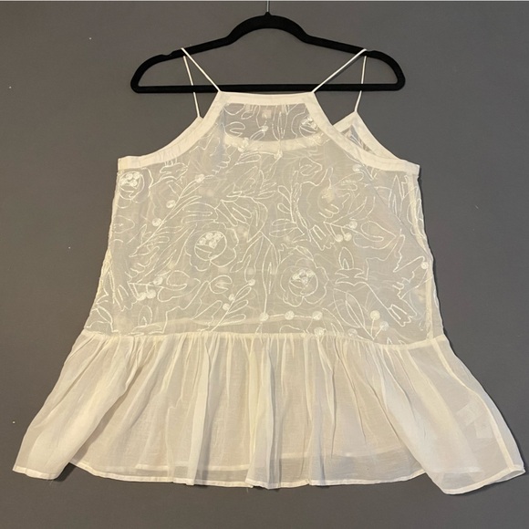 LOFT Ann Taylor Sheer Embroidered White Tank Top Peplum Waist Medium - Picture 5 of 6